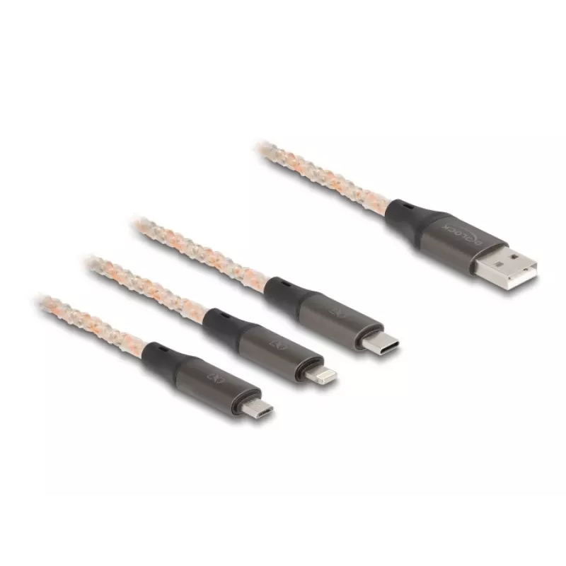 DeLOCK USB kabelis 1,2 m USB 2.0 USB A USB C/Micro-USB B/Lightning permatomas