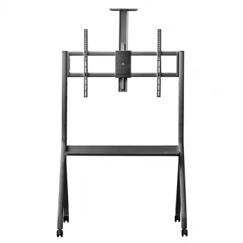 Pertvarkomas TV stovas MACLEAN MC-114 B grindinis mobilus stovas 55–100 colių ekranams, max apkrova 120 kg, VESA 200x200–900x600, aukštis 115–152 cm, juodas, lentyna