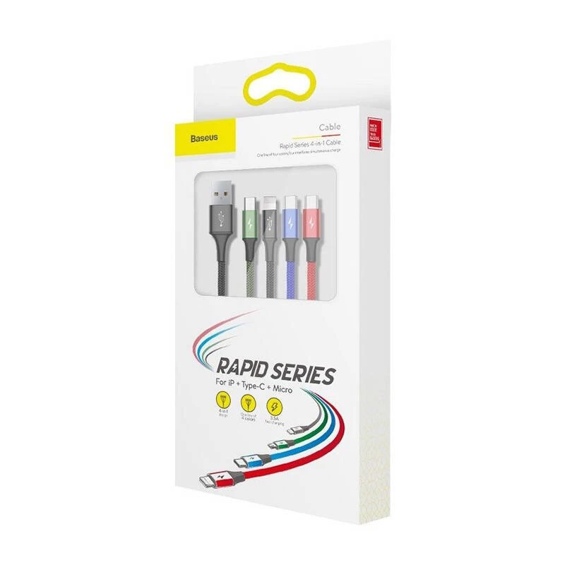 USB laidas Baseus Fast 4in1 2xUSB-C / Lightning / Micro 3.5A 1,2m (juodas)