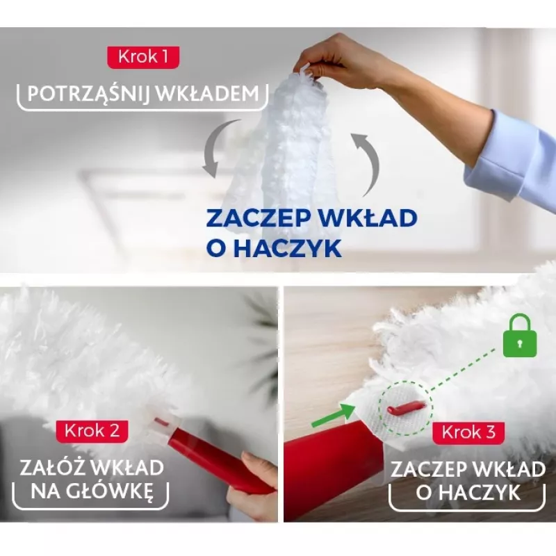 Dulkių šluotelė VILEDA 179432 su 2 Flex & Catch įdėklais, trumpa rankena, raudona