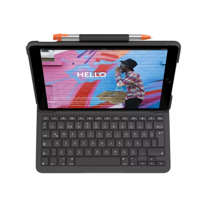 Logitech Slim Folio pilka Bluetooth QWERTZ šveicariška klaviatūra, skirta iPad