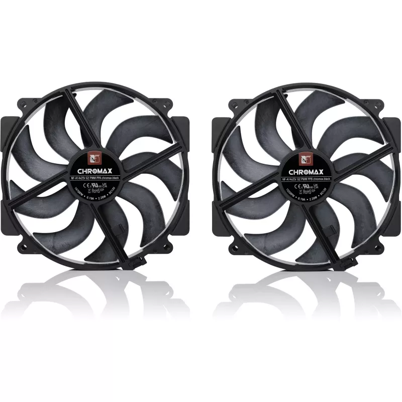 Noctua NF-A14x25r G2 PWM Sx2-PP chromax.black 140mm dviejų ventiliatorių rinkinys