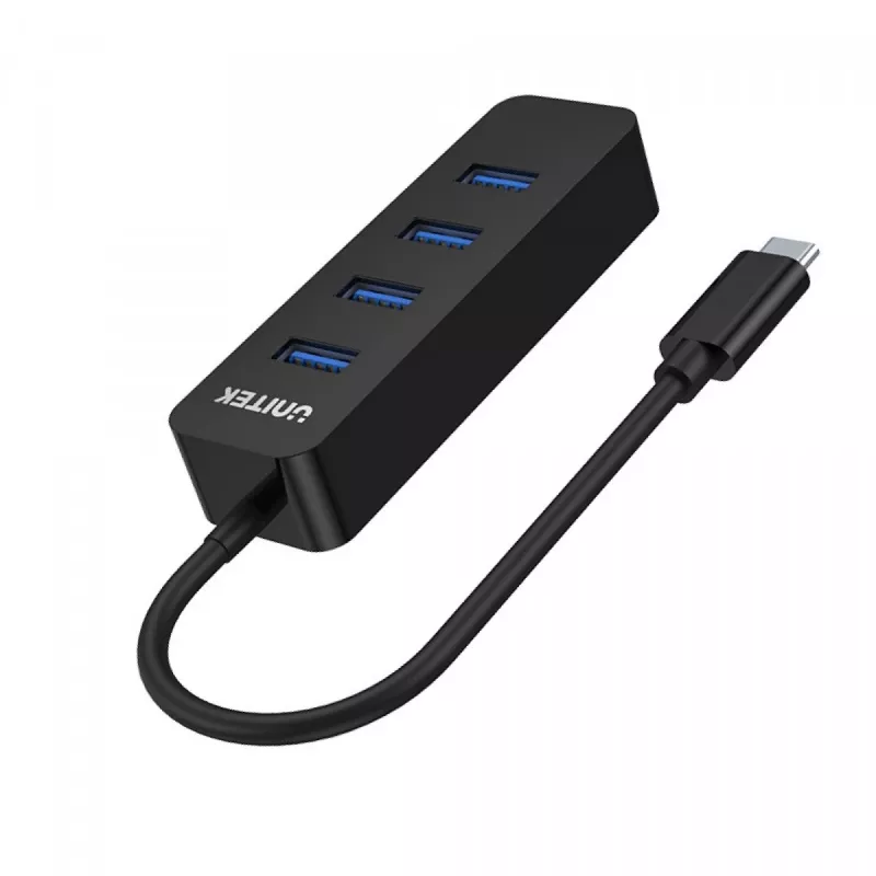 USB šakotuvas Unitek uHUB Q4 — 4 prievadų USB 3.2 Gen 1 (Type-A) šakotuvas, USB-C pagrindinis prievadas, 5 Gbit/s, 10 W, juodas
