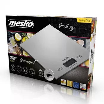 Mesko MS 3145 virtuvinės svarstyklės, 5 kg, 1 g, LCD, sidabrinės