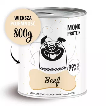 Šlapias šunų ėdalas PAKA ZWIERZAKA Pepe Beef 800 g – pilnavertis konservuotas ėdalas suaugusiems šunims, jautiena, 86% drėgmės