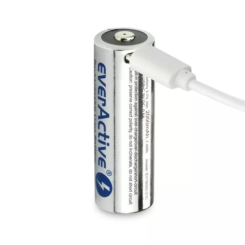 Li-ion akumuliatorius 18500 3,7V 2100mAh su USB-C jungtimi Everactive EV18500-21M