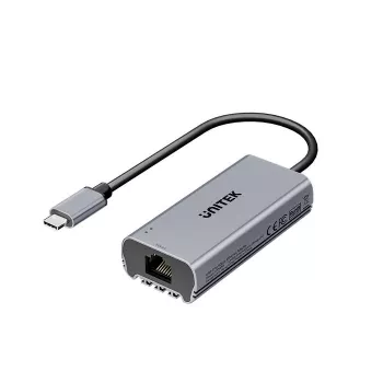 USB-C į RJ45 adapteris Unitek U1343AGY01 — 5 Gbps Ethernet, USB-C (kištukas) į RJ45 (lizdas), pilka, 0,15 m laidas