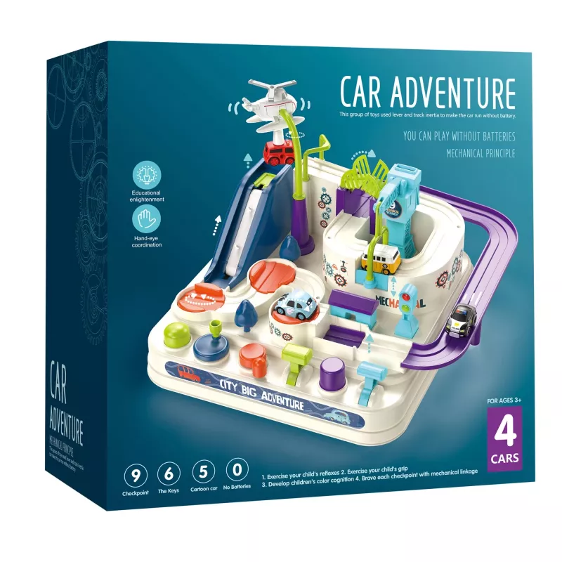 Žaislinis lenktynių takelių rinkinys Extralink TOYS — protingos mašinėlės, moduliniai takelio elementai, baterijomis varomos transporto priemonės