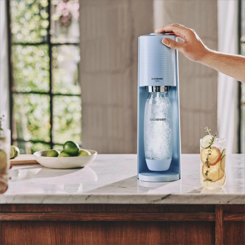 Sodos gaminimo aparatas SodaStream Terra šviesiai mėlynas QC su CO2 balionu ir 1 L PET buteliu