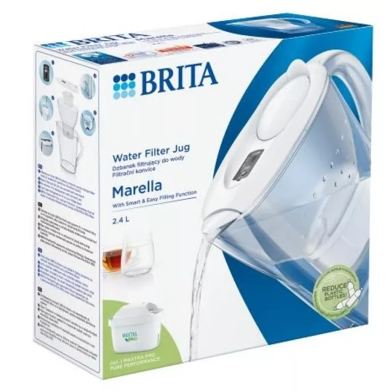 BRITA Marella vandens filtro ąsotis su Maxtra Pro kasetė, 2,4 L, balta, ergonomiška rankena