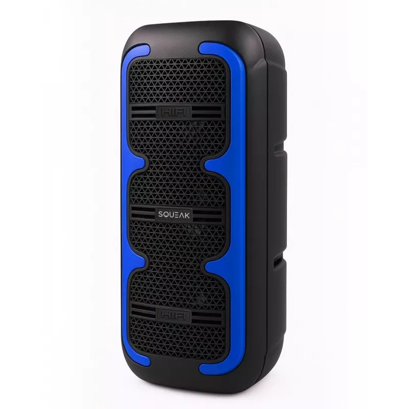 Nešiojamas stereo garsiakalbis SQUEAK SQ1009 – Bluetooth 5.3, 45W RMS, 10h baterija, FM, USB, AUX, LED, 1800 mAh, Juodas