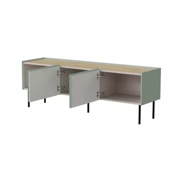 Cama FELLINI TV spintelė 150x40x52 alyvuogių + alyvuoto ąžuolo stalviršis