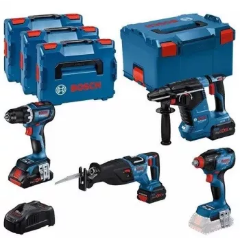 BOSCH 18V kombinuotas rinkinys GSR 18V-90C, GDX 18V-210C, GBH 18V-24C, GSA 18V-28, 1x 4.0 Ah, 2x 5.5 Ah