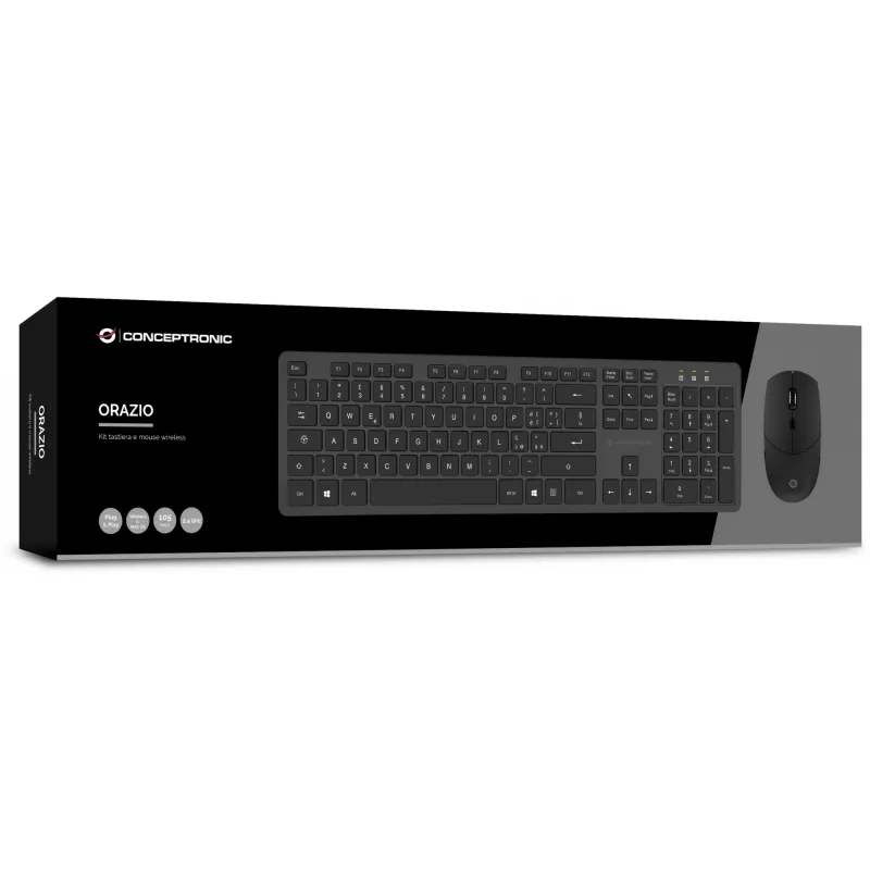 Belaidis klaviatūros ir pelės rinkinys Conceptronic Orazio ORAZIO01IT (itališkasis QWERTY, RF Wireless, 109 klavišų, juodas)