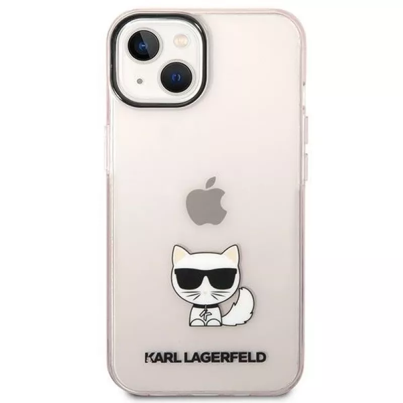 Karl Lagerfeld KLHCP14MCTRI Kietasis dėklas iPhone 14 Plus / 15 Plus 6,7 inch rožinis / permatomas rožinis su Choupette siluetu