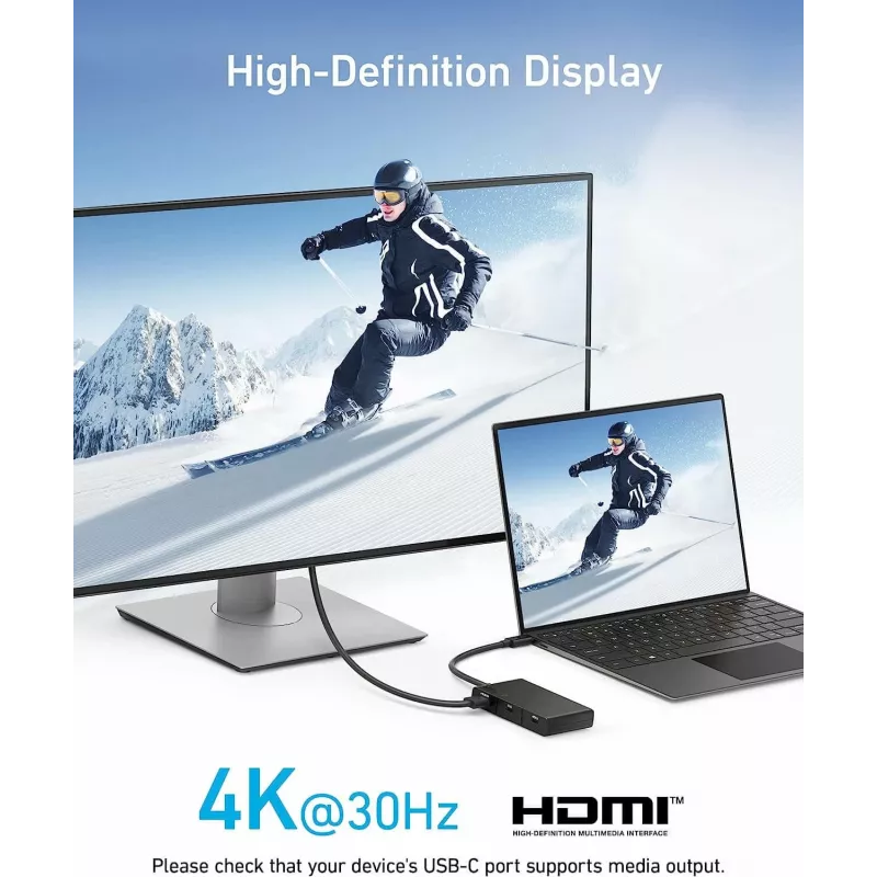Anker 332 A8356G11 USB-C šakotuvas 5-in-1, 4K HDMI vienam ekranui, juodos spalvos