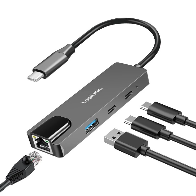 USB 3.2 Gen1 3 prievadų šakotuvas su 2.5G eterneto prievadu