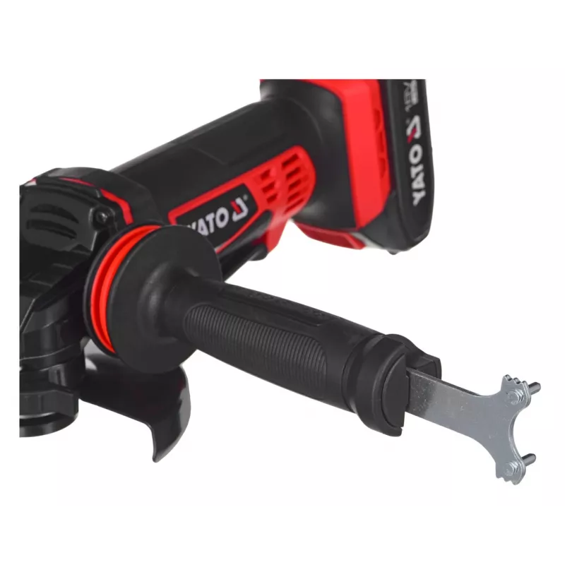 Kampinis šlifuoklis YATO YT-82826, 18V Li-Ion 2Ah, 125 mm diskas, 10 000 aps./min., M14 sriegis, beįrankis reguliuojamas gaubtas