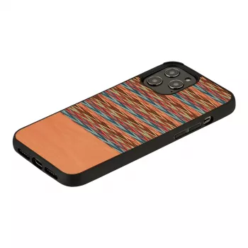 Apsauginis telefono dėklas Man and Wood iPhone 12 / 12 Pro — rudas languotas su juodu apvadu