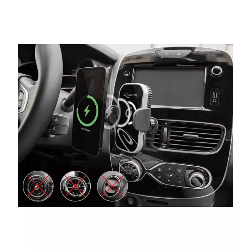 Automobilinis laikiklis DELOCK 66939 telefonams – siurbtukinis tvirtinimas, juodai pilkas, belaidis įkrovimas