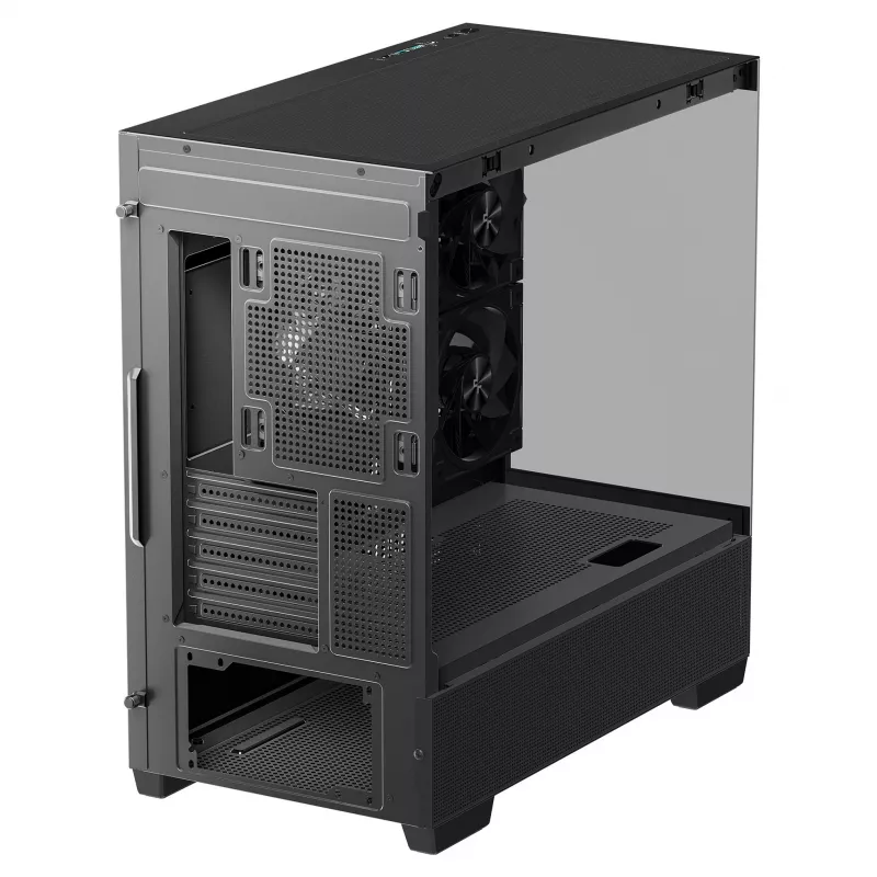 Korpusas PC Midi Tower DeepCool CG380 3F — Juodas, 235×437×451 mm, palaiko 2x120 mm šoninius + 1x120 mm galinį ventiliatorius, maitinimo šaltinis apačioje, 2,5 colio/3,5 colio HDD