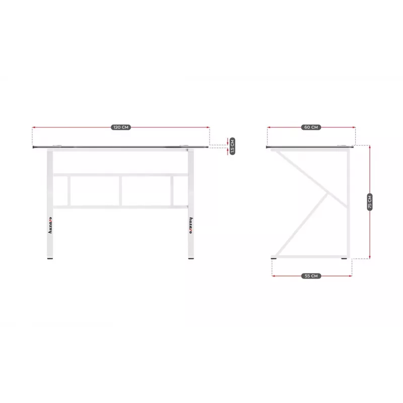 Gaminimo stalas Huzaro Hero 1.6 White – MDF/karboninis viršus 1200×600 mm, metalinis rėmas, 750 mm aukštis