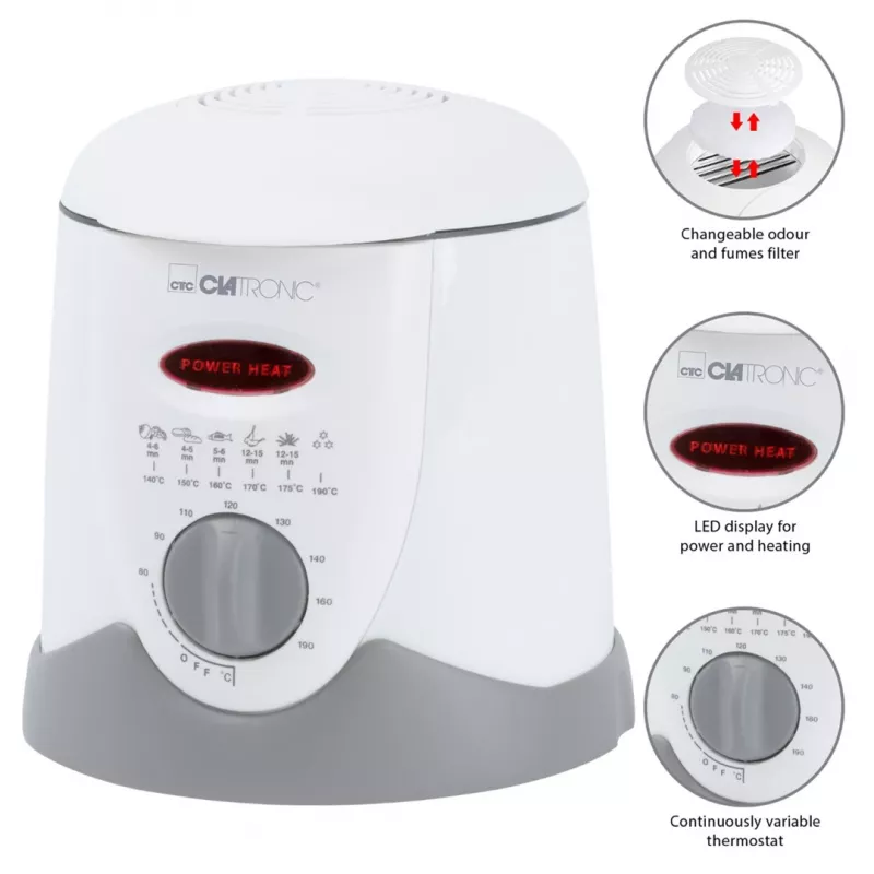 Clatronic FFR 2916 Vientisas 1 L Laisvai pastatomas 900 W Gruzdintuvė Pilka, Balta