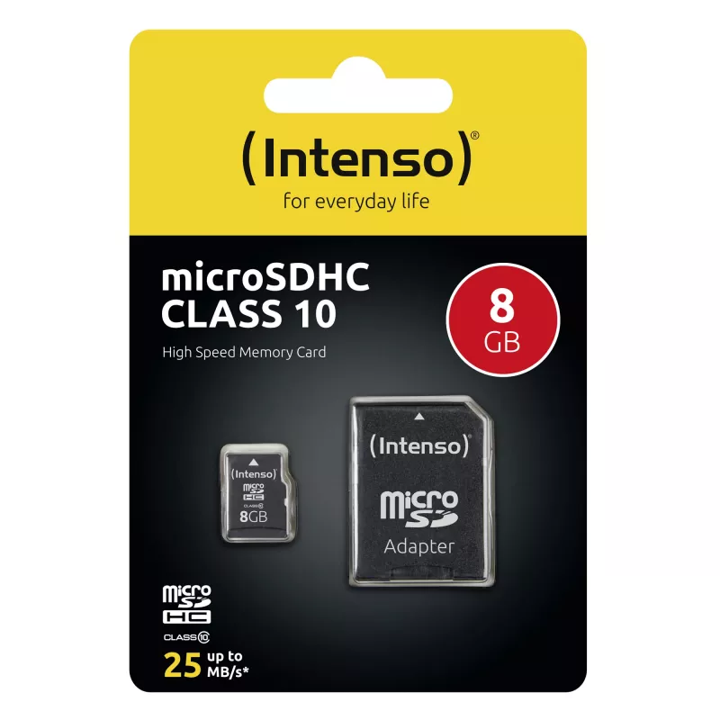 INTENSO 3413460 atminties kortelė Micro SDHC 8GB, klasė 10 su adapteriu