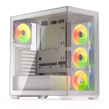 Korpusas KRUX Exo RGB White – ATX bokštas, plieninis, USB-C, RGB