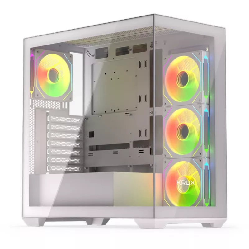 Korpusas KRUX Exo RGB White – ATX bokštas, plieninis, USB-C, RGB