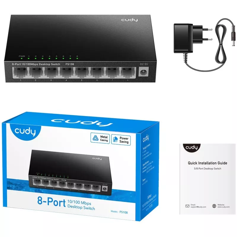 Nevaldomas jungiklis Cudy FS108 8 prievadai Fast Ethernet 10/100 juodas
