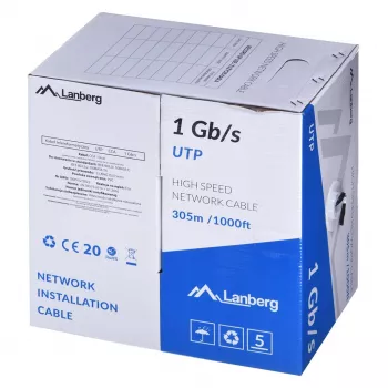 Tinklo kabelis LANBERG LCU6-10CC-0305-BK U/UTP Cat6 305 m, 23 AWG, CCA, 250 MHz, juodas