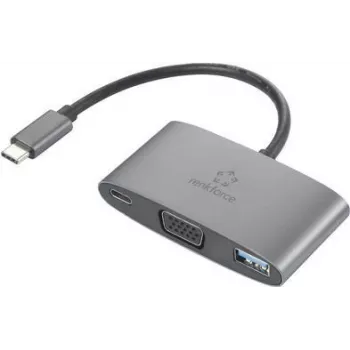 Renkforce USB-C®, VGA adapteris [1x USB-C® kištukas - 1x USB-C® lizdas (Power Delivery), VGA lizdas, USB 3.2 Gen 1 A tipo lizdas (USB 3.0)] RF-HUB-151 (RF-4754992)