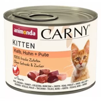 Šlapias kačių ėdalas animonda Carny Kitten – veršiena, vištiena ir kalakutiena, 200 g