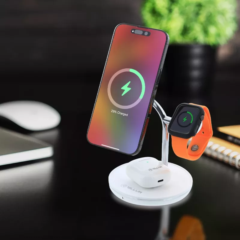 Belaidis stalinis įkroviklis Tellur TLL151391 3in1 MagSafe greitasis įkrovimas telefonui, laikrodžiui ir ausinėms
