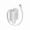 CANYON įkroviklis OnCharge 65RC su integruotu USB-C laidu 65W, 1x PD, 1x QC, EU kištukas, baltas