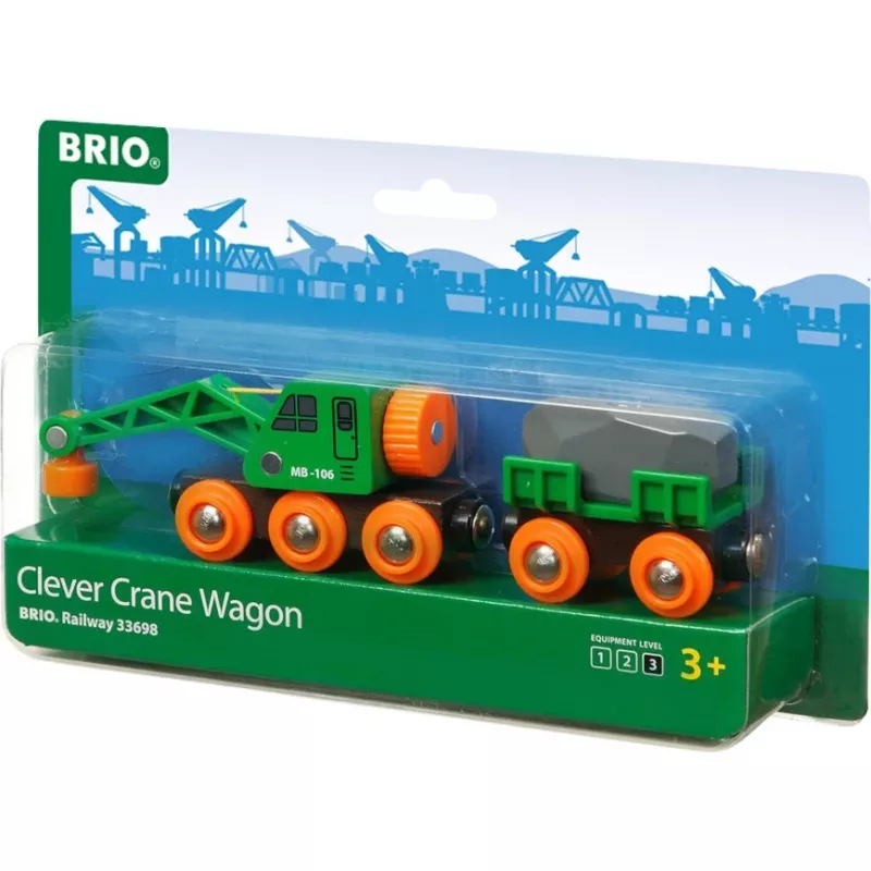 BRIO Clever Crane Wagon Lift and Load juodai žalias