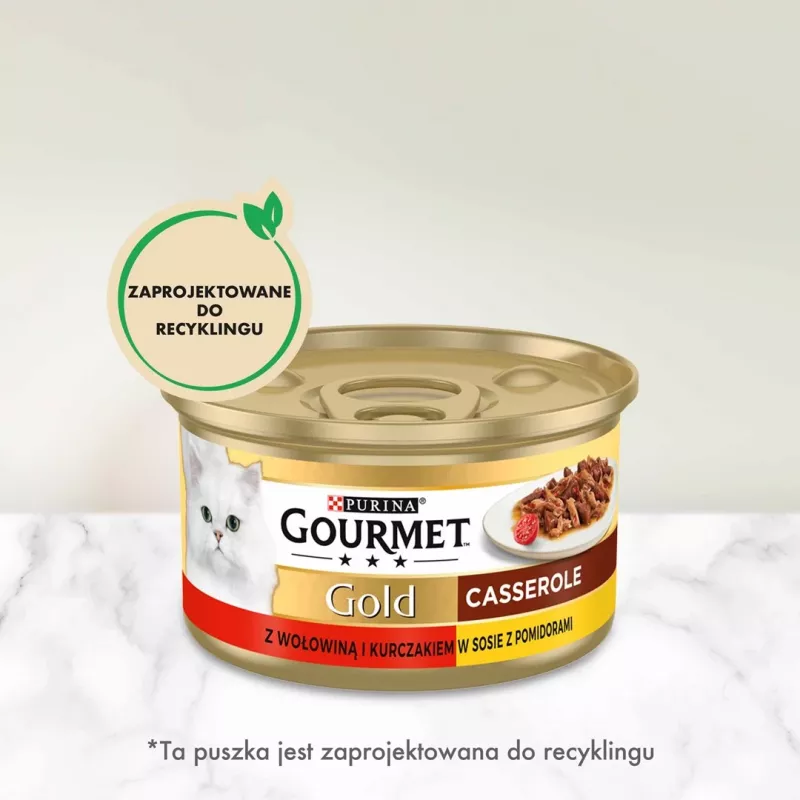 Šlapias kačių maistas Gourmet Gold 85 g – suaugusioms katėms, jautiena ir vištiena