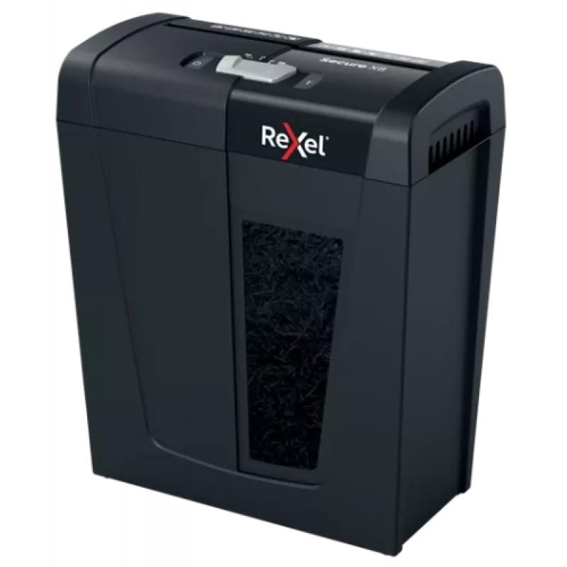 Popieriaus smulkintuvas REXEL Secure X8 – kryžminis pjovimas P-4, 4x40 mm, 8 lapų talpa, 14 L krepšelis, juodas