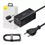 Baseus GaN3 Pro CCGP000101 stalinis kroviklis 100 W, 2x USB-C + 2x USB-A, PD 3.0, QC 4.0+, 1,5 m laidas, juodas