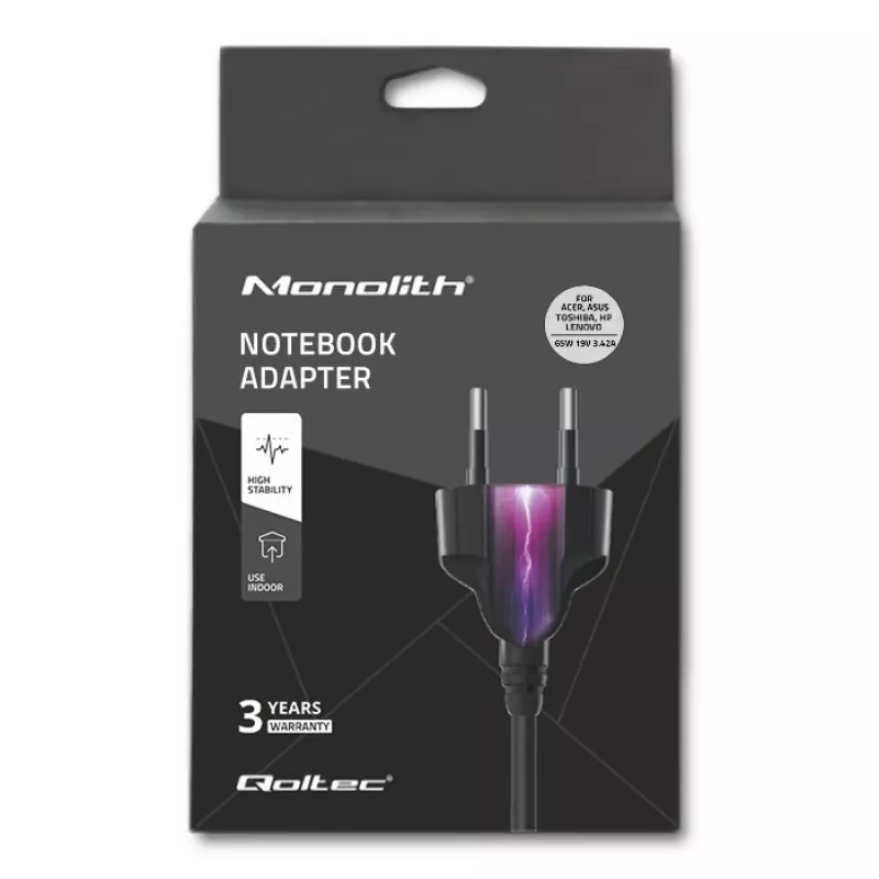 Nešiojamojo kompiuterio maitinimo adapteris Qoltec 65W 3.42A 19V 5.5x2.5 50068.65