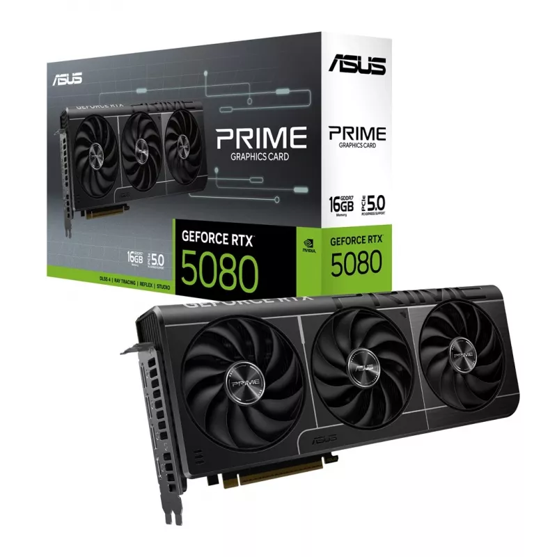 Vaizdo plokštė ASUS GeForce RTX 5080 16 GB GDDR7 PCIe 5.0, 256 bitų, 3 ventiliatoriai, maks. rez. 7680×4320