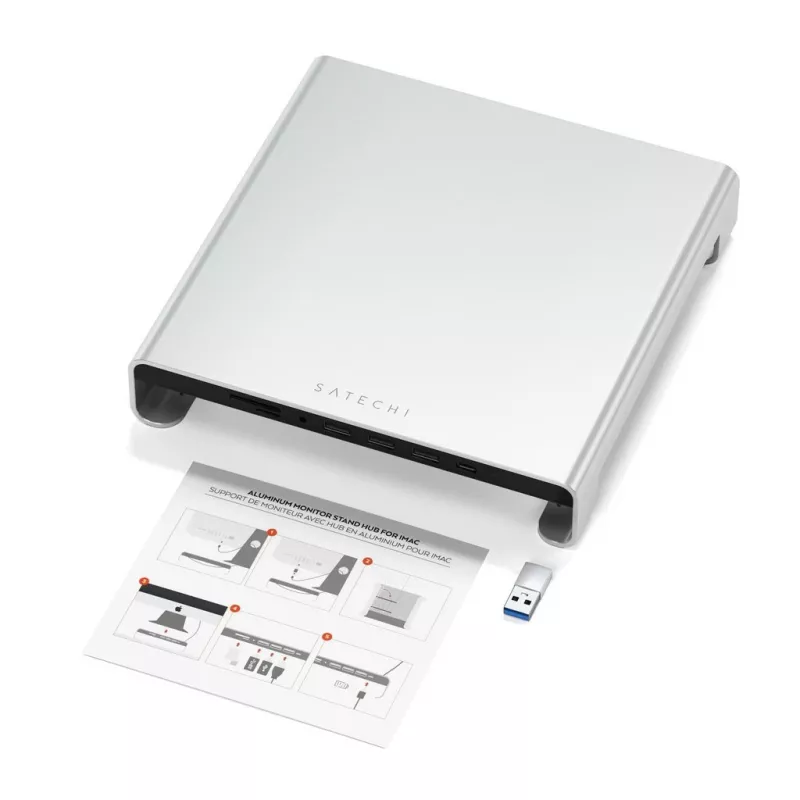 Stovas-monitoriaus stovas su USB 3.2 Gen 1 Type-C centru Satechi ST-AMSHS sidabrinis