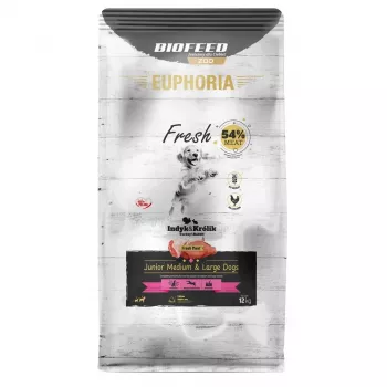 EUPHORIA Fresh Junior vidutinėms ir didelėms šunims kalakutiena su triušiu - sausas šunų ėdalas - 12kg