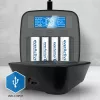 Baterijų įkroviklis everActive NC1000MV2 – Ni‑MH 4 lizdų USB‑C įkroviklis, 4 elementai, 5 V, juodas, 110×99×38 mm