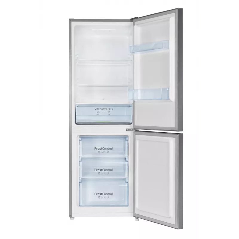 Šaldytuvas su šaldikliu AMICA FK2425.4UNTX(E) laisvai pastatomas, 277 L bendras, apatinis šaldiklis 74 L, inverteris, sidabrinis, 1593×540×550 mm