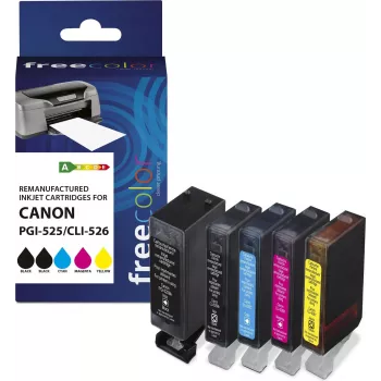 Rinkinys remanufactured kasečių Freecolor Canon PGI-525XL juoda + CLI-526XL BK/C/M/Y