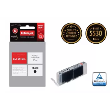Activejet ACC-551BN rašalo kasetė (Canon CLI-551BK atitikmuo; Supreme; 15 ml; juoda)