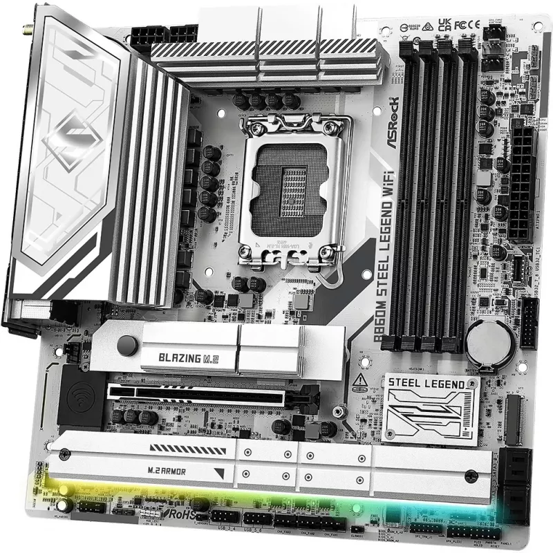 Motininė plokštė ASRock B860M Steel Legend WiFi — Intel B860, LGA 1851, micro-ATX, DDR5, 4 DIMM, Wi-Fi 6E, 2.5GbE