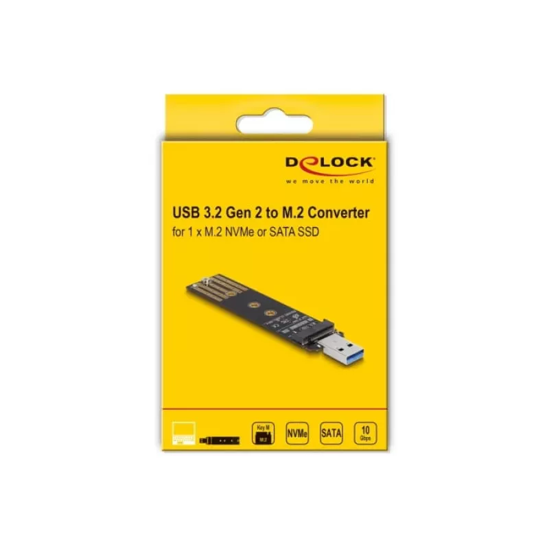 DeLOCK kombinuotas keitiklis M.2 NVMe PCIe arba SATA SSD į USB 3.2 Gen 2, juodas